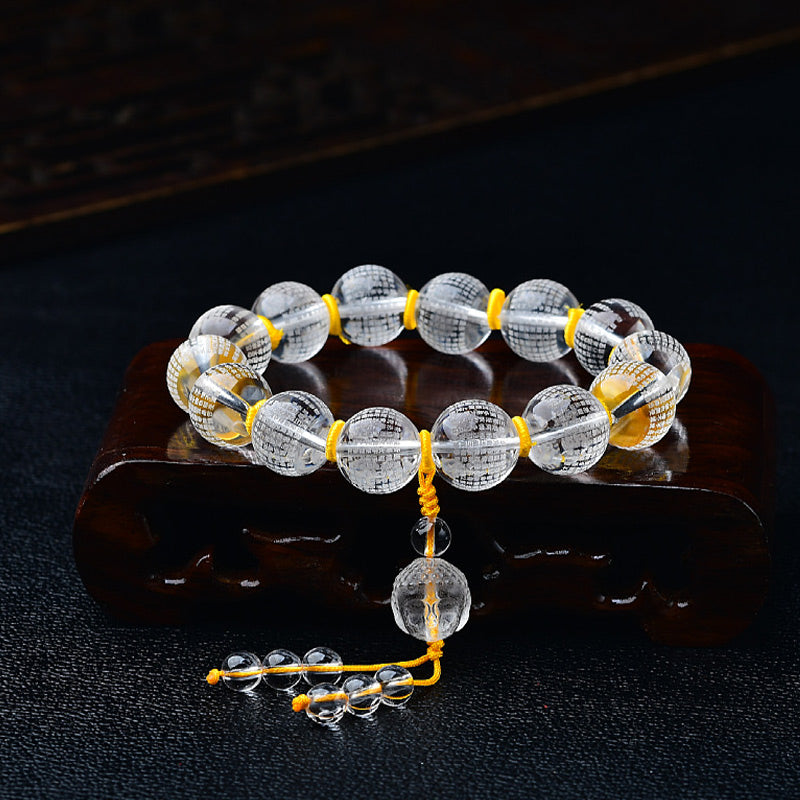Fortune Jewel Tibet White Crystal Half Demon Half Buddha Heart Sutra Lotus Healing Bracelet