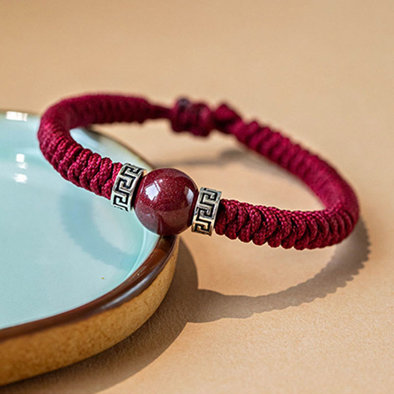 Fortune Jewel 925 Sterling Silver Natural Cinnabar Bead Calm Handmade Braided String Bracelet
