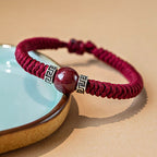 Fortune Jewel 925 Sterling Silver Natural Cinnabar Bead Calm Handmade Braided String Bracelet