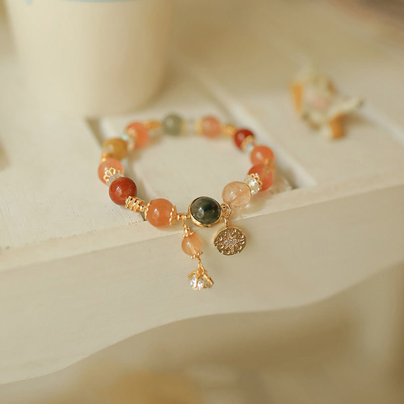 Fortune Jewel Natural Multicolored Rutilated Quartz Eight-pointed Star Flower Wealth Bracelet