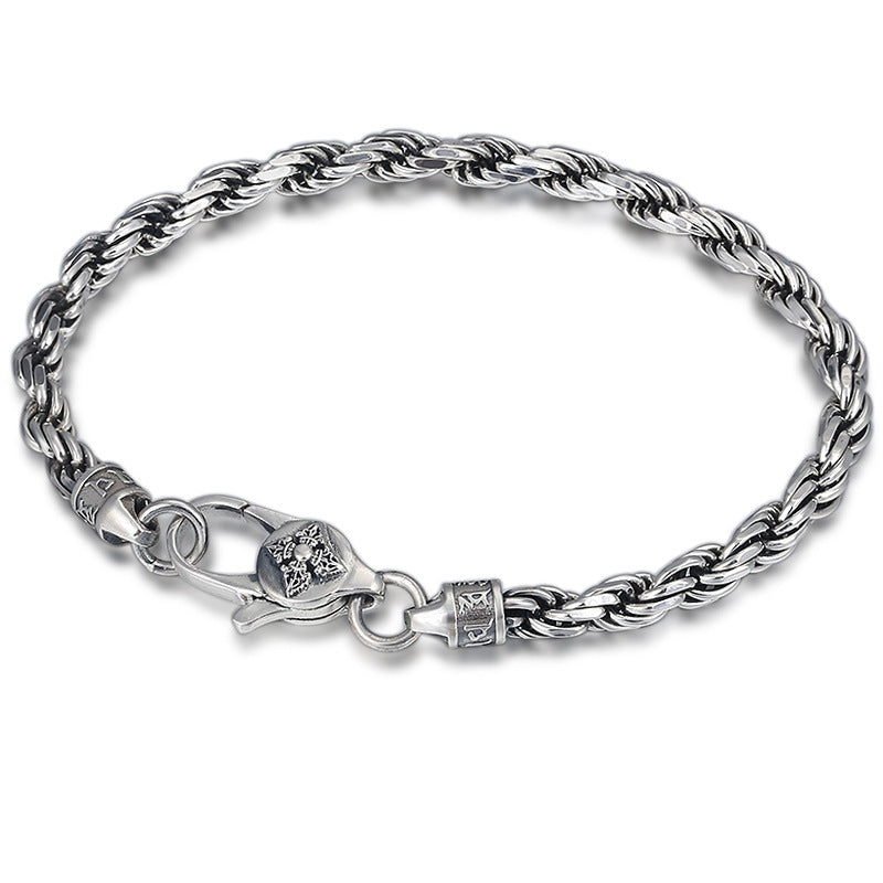 Fortune Jewel 925 Sterling Silver Tibet Om Mani Padme Hum Double Dorje Vajra Twisted Design Peace Love Bracelet