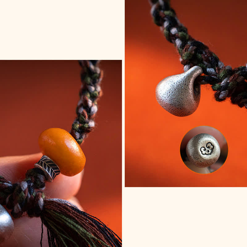 Fortune Jewel 990 Sterling Silver Tibetan Handmade Amber Steelyard Weight Wish Protection Bracelet