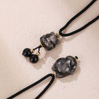 Fortune Jewel Natural Silver Sheen Obsidian Nine Tailed Fox Protection Necklace Pendant