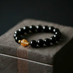 Fortune Jewel Natural Black Obsidian White Crystal Black Onyx Dragon Strength Bracelet