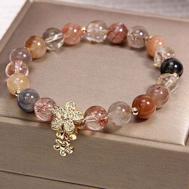 Fortune Jewel Multicolored Rutilated Quartz Citrine Wealth Protection Flower Bracelet