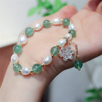 Fortune Jewel Natural Green Strawberry Quartz Pearl Flower Charm Love Bracelet