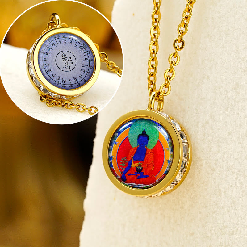 Fortune Jewel Tibetan Yellow God Of Wealth Green Tara Buddha Serenity Titanium Steel Necklace Pendant Fortune Jewel