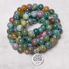 Fortune Jewel 108 Mala Beads Indian Agate Lotus OM Buddha Tree of life Positive Calm Bracelet