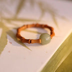 Fortune Jewel Hetian Jade Beaded Bamboo Prosperity Luck Ring