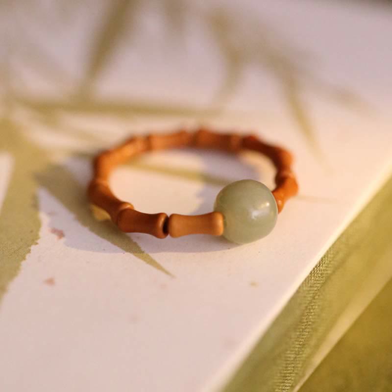 Fortune Jewel Hetian Jade Beaded Bamboo Prosperity Luck Ring