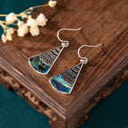 Fortune Jewel Copper Tridacna Stone Hollow Pattern Blessing Drop Earrings