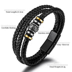 Fortune Jewel Leather Layered Titanium Steel Balance Braided Bracelet