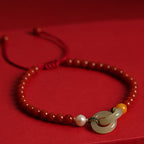 Fortune Jewel Natural Red Agate Hetian Jade Double Peace Buckle Confidence Bracelet