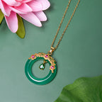 Fortune Jewel Green Chalcedony Peace Buckle Design Strength Necklace Pendant
