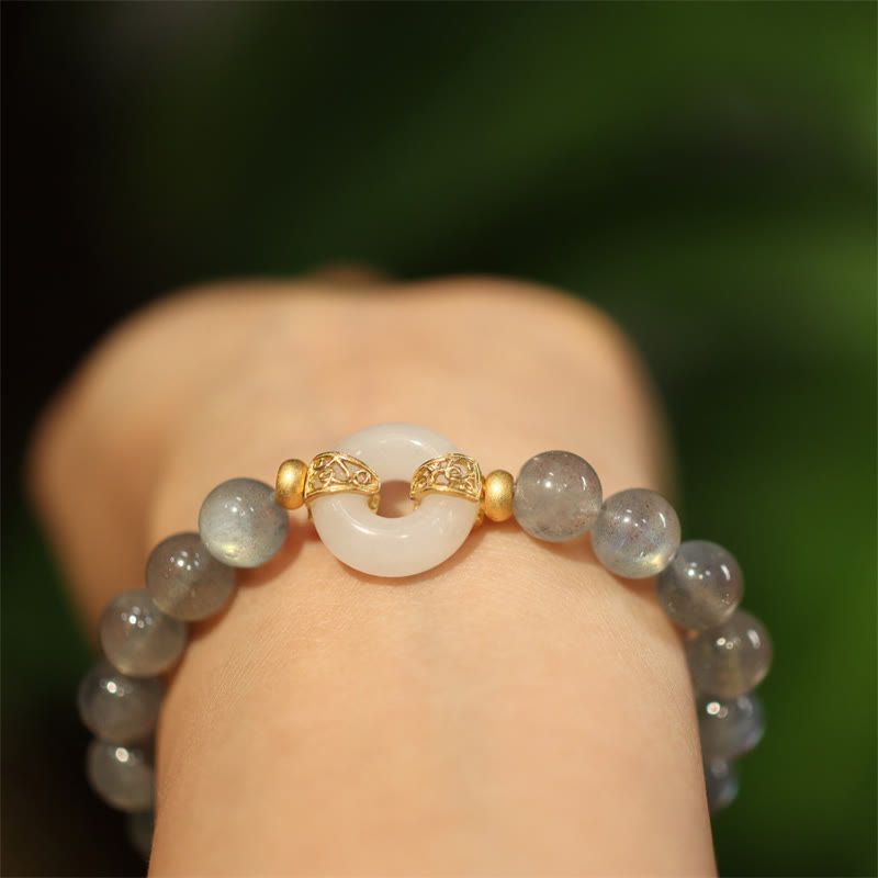 Fortune Jewel Natural Moonstone Heitan Jade Peace Buckle Healing Bracelet