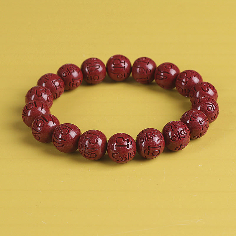 Fortune Jewel Natural Double PiXiu Cinnabar Om Mani Padme Hum Wealth Luck Bead Bracelet