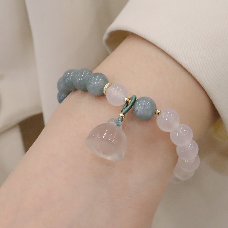 Fortune Jewel White Agate Jade Lotus Flower Peace Buckle Protection Bracelet