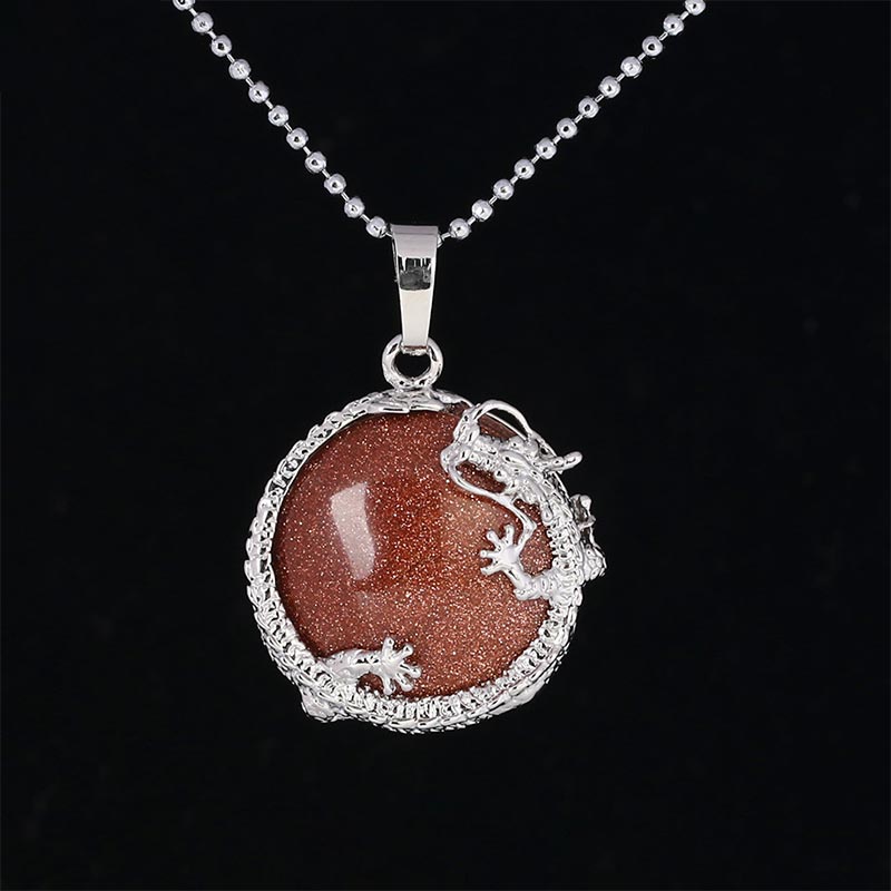 Fortune Jewel Chinese Dragon Natural Quartz Crystal Healing Energy Necklace Pendant