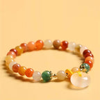 Fortune Jewel 14K Gold Plated Colorful Golden Silk Jade Peace Buckle Wealth Bracelet