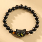 Fortune Jewel Cute Ebony Wood Cat Head Pattern Peace Bracelet