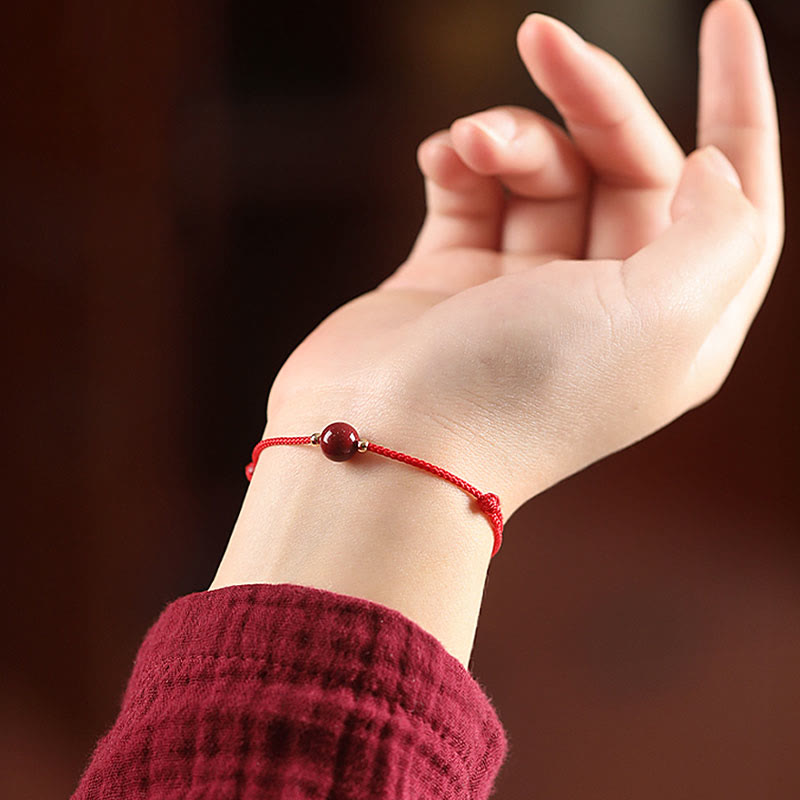Fortune Jewel Natural Lucky Cinnabar Bead Blessing String Bracelet Anklet