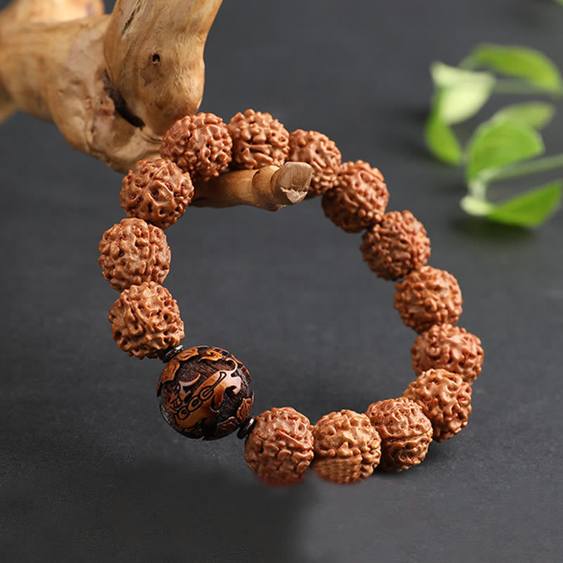 Fortune Jewel Tibet Rudraksha Bodhi Seed PiXiu Copper Coin Wealth Luck Bracelet