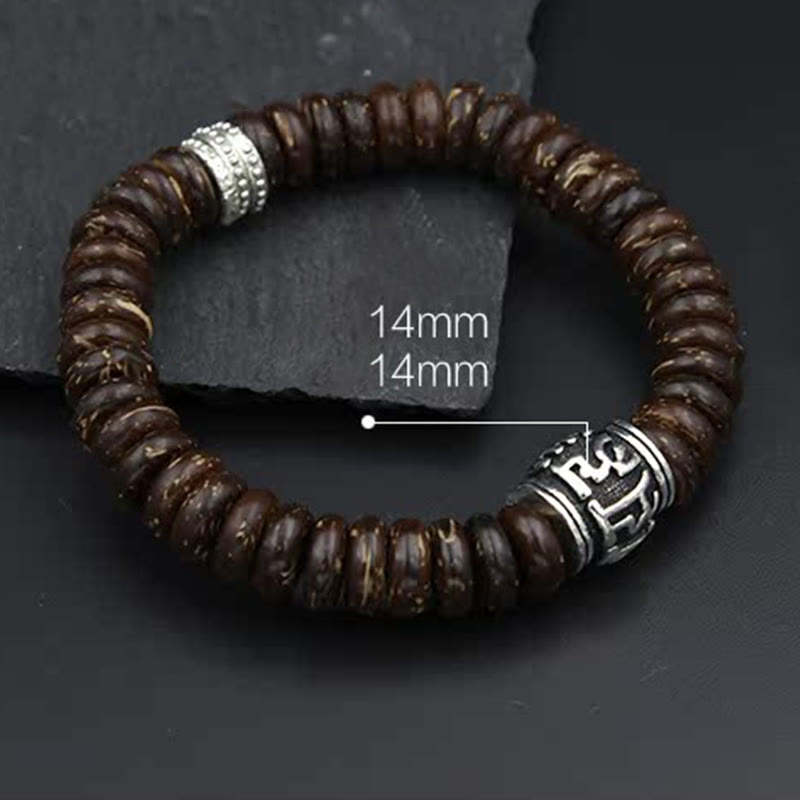 Fortune Jewel Natural Tibetan Coconut Shell Om Mani Padme Hum Positive Bracelet
