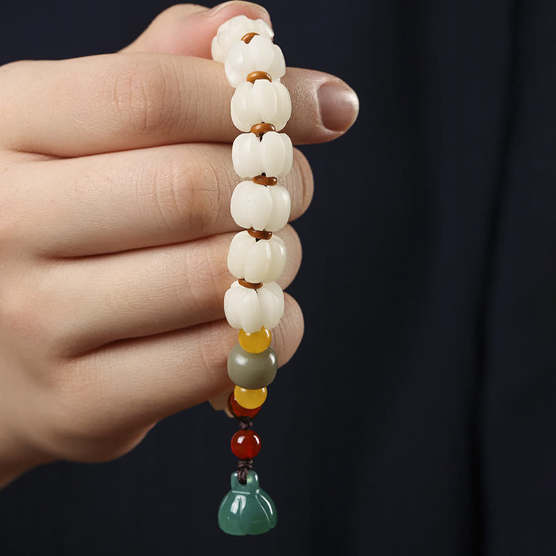 Fortune Jewel Natural Bodhi Seed Red Agate Bodhi Calm Harmony Engraved Pumpkin Bead Lotus Bracelet