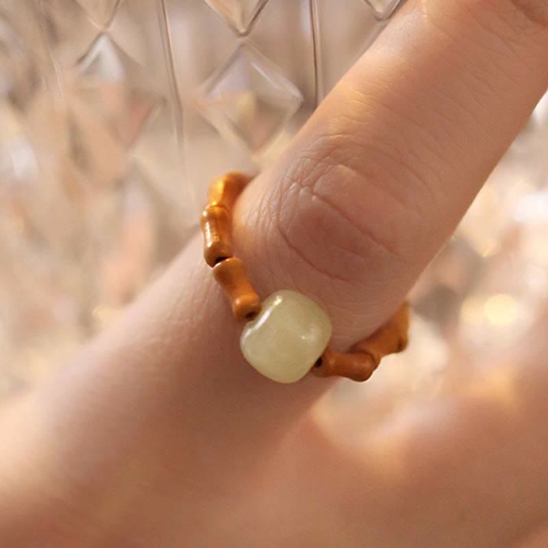 Fortune Jewel Hetian Jade Beaded Bamboo Prosperity Luck Ring