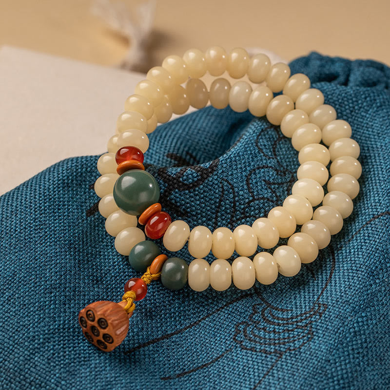 Fortune Jewel Bodhi Seed Lotus Pod Charm Peace Double Wrap Bracelet