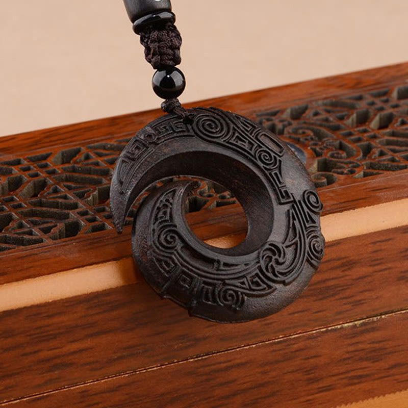 Fortune Jewel Small Leaf Red Sandalwood Ebony Wood One's Luck Improves Design Patern Protection Necklace Pendant