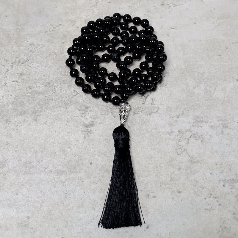Fortune Jewel 108 Mala Black Onyx Beads Yoga Meditation Prayer Beads Necklace