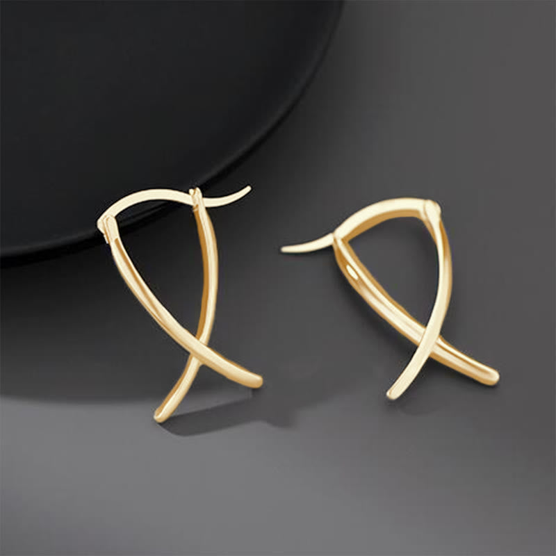 Fortune Jewel Geometric Cross Design Luck Hoop Earrings
