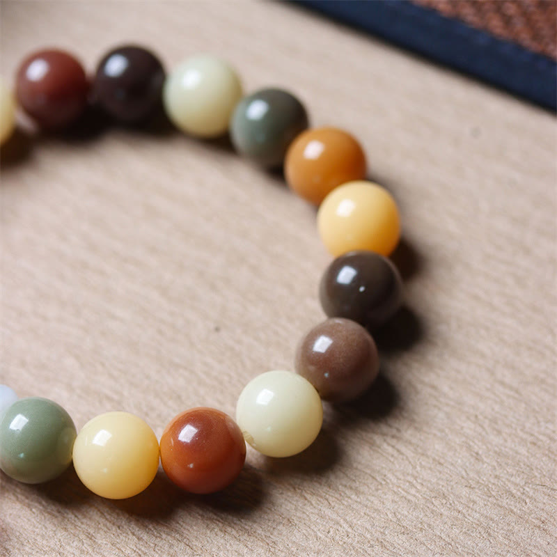Fortune Jewel Natural Multicolored Gradient Bodhi Seed Liuli Glass Charm Peace Bracelet