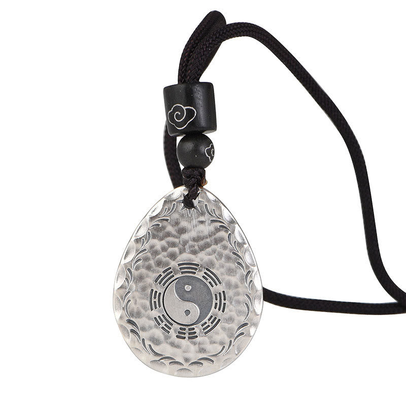 Fortune Jewel Vintage 999 Sterling Silver Yin Yang Bagua Water Drop Design Balance Harmony Necklace Pendant Fortune Jewel