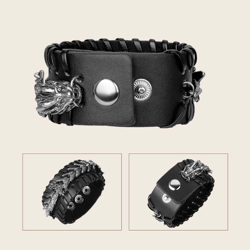 Fortune Jewel Dragon Leather Protection Weave Bracelet Fortune Jewel