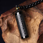 Fortune Jewel Natural Black Obsidian Heart Sutra Purification Necklace Pendant