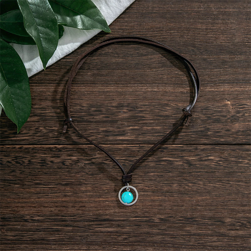 Fortune Jewel Round Turquoise Stone Protection Strength Necklace Pendant