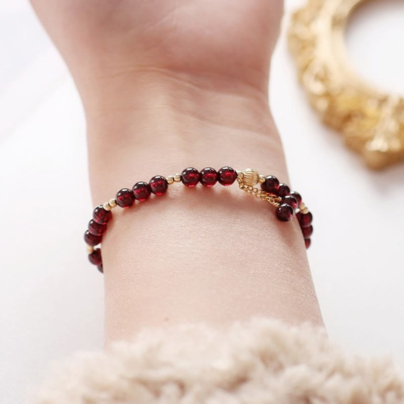 Fortune Jewel 14K Gold Plated Alloy Natural Garnet Calm Bracelet