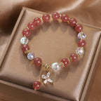 Fortune Jewel Natural Strawberry Quartz Love Healing Butterfly Charm Bracelet