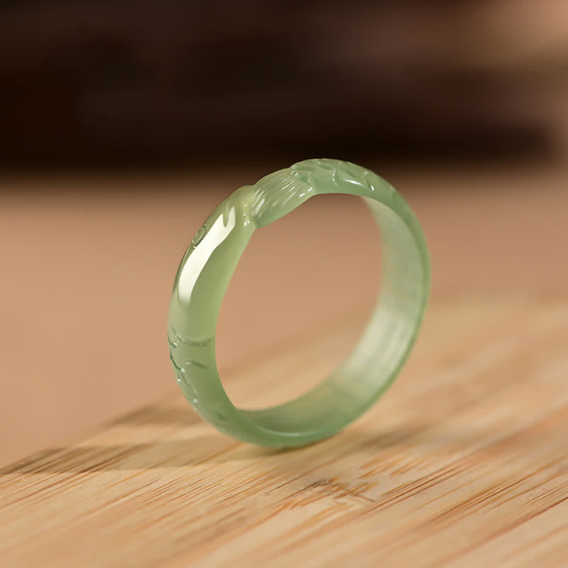 Fortune Jewel Hetian White Jade Cyan Jade Koi Fish Success Luck Ring
