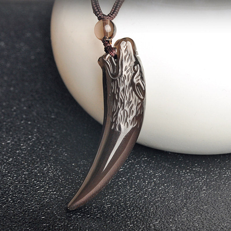 Fortune Jewel Natural Black Obsidian Ice Obsidian Rainbow Obsidian Wolf Tooth Pattern Strength Necklace Pendant