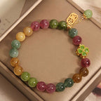 Fortune Jewel Tourmaline Jade Colorful Four-leaf Clover Positive Bracelet