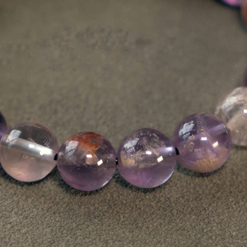 Fortune Jewel White Crystal Red Hematoid Quartz Gold Rutilated Quartz Purple Phantom Protection Bracelet