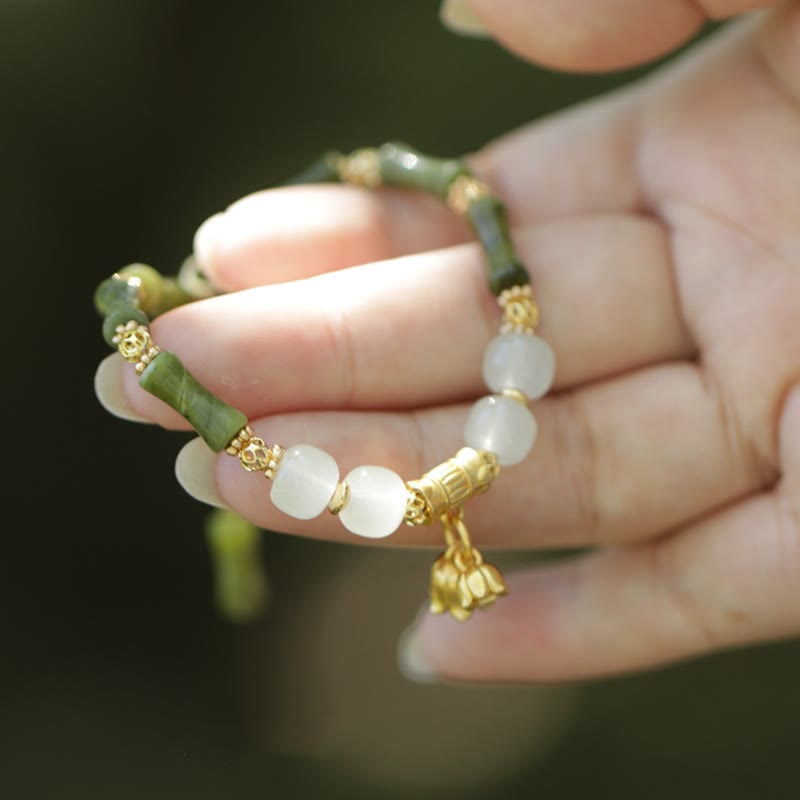 Fortune Jewel Green Bamboo Jade Lily of the Valley Wealth Bracelet