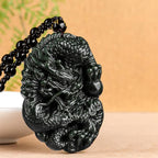 Fortune Jewel Hetian Cyan Jade Dragon Success Harmony Necklace Beaded String Pendant Fortune Jewel