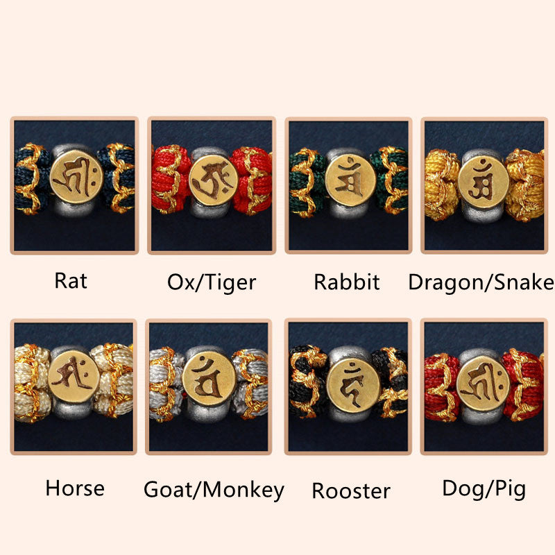 Fortune Jewel Chinese Zodiac Natal Buddha Silver Luck Braided String Bracelet