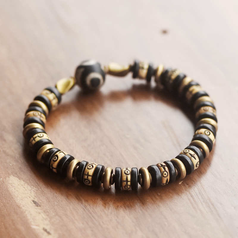 Fortune Jewel Tibetan Bone Beads Ebony Wood Strength Bracelet