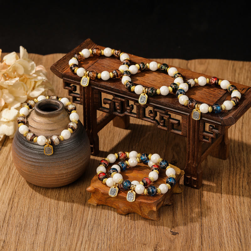 Fortune Jewel Tibetan Zakiram Goddess of Wealth Charm Liuli Glass Incense Ash Porcelain Bead Protection Bracelet