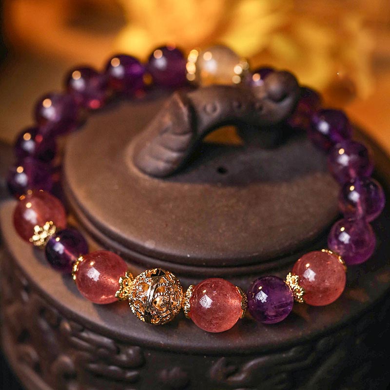 Fortune Jewel Natural Citrine Amethyst Rutilated Quartz Prosperity Protection Bracelet